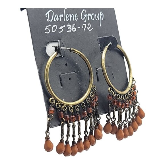 Darlene Group Modernist Dangle Earrings Amber Acrylic Bead Accents - Picture 2 of 4